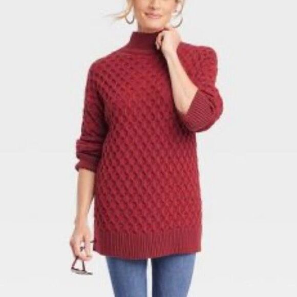 Knox rose nwt pointelle mock neck burgundy sweater m - Picture 1 of 11